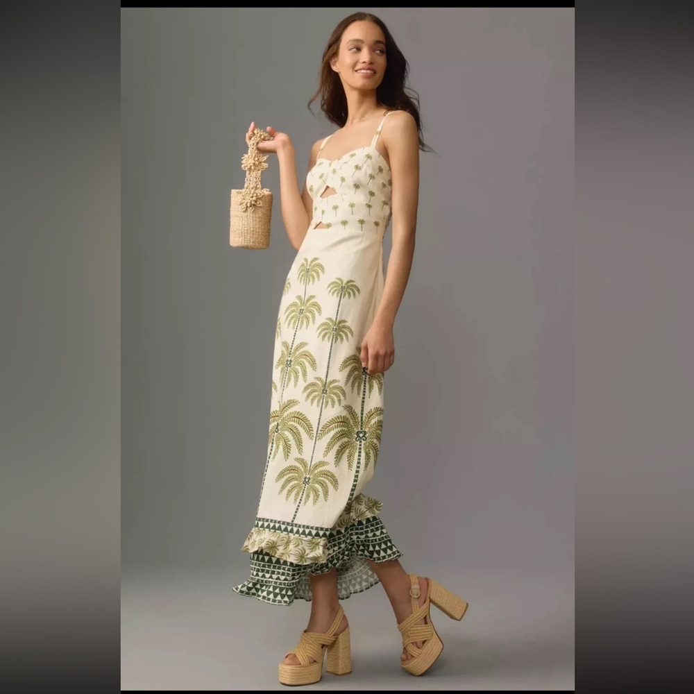 FARM Rio Tropical Cream and Green Maxi Dress